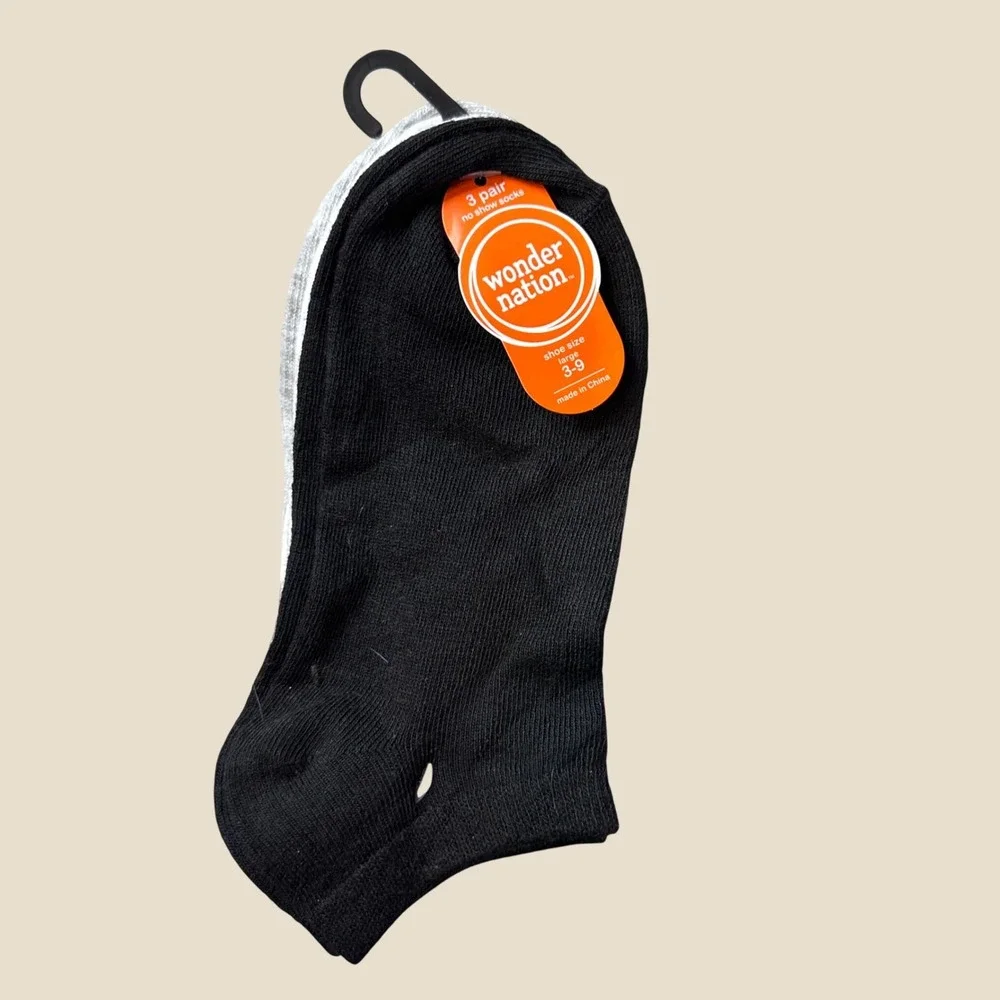 Wonder Nation No Show Socks Kids Large 3-9 Multi 3 Pair Pack Low Cut Breathable